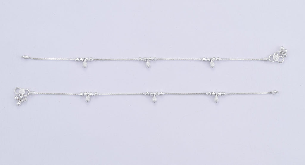 Silver Triple Beaded Dageling Payal