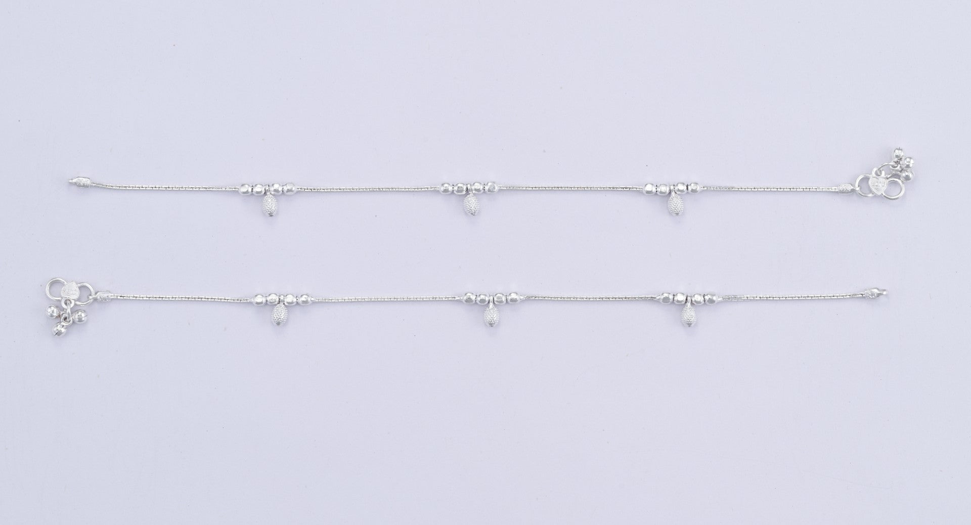 Silver Triple Beaded Dageling Payal